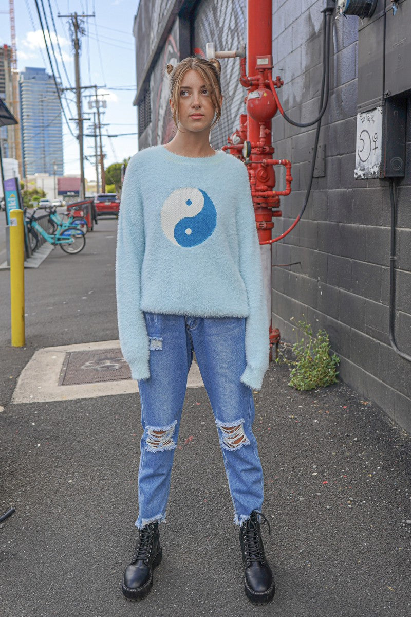 Yin Yang Fuzzy Knit Sweater