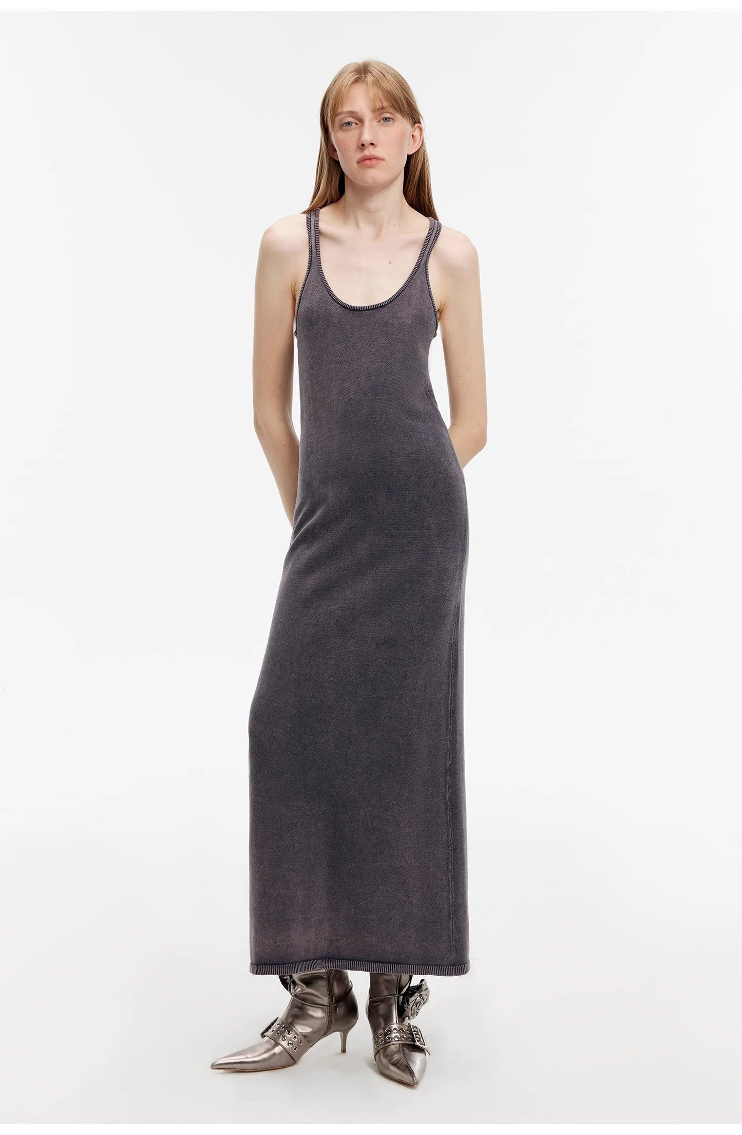 Distressed Ferment-Washed Vest Dress