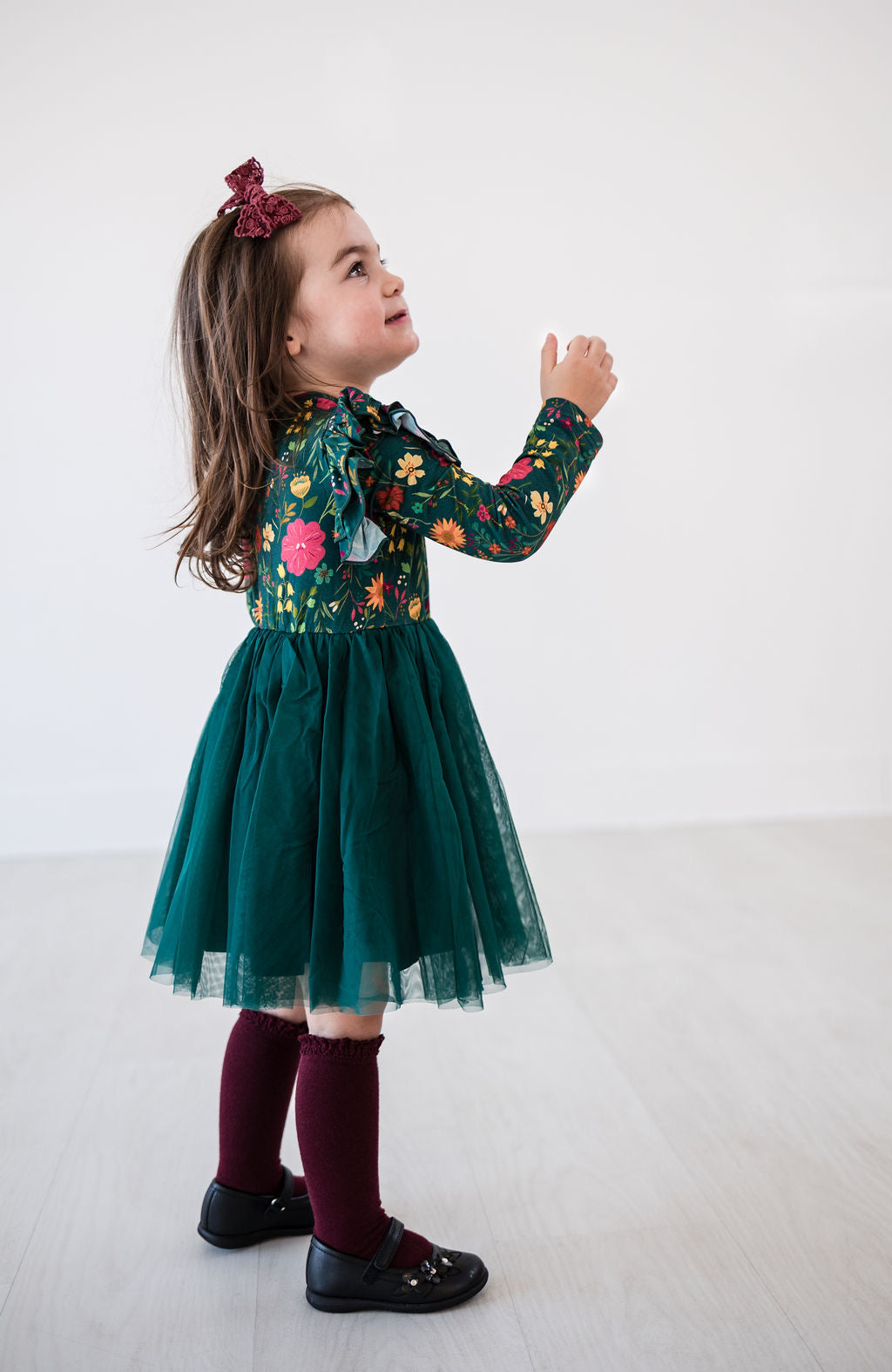Moody Flowers Long Sleeve Tulle Dress