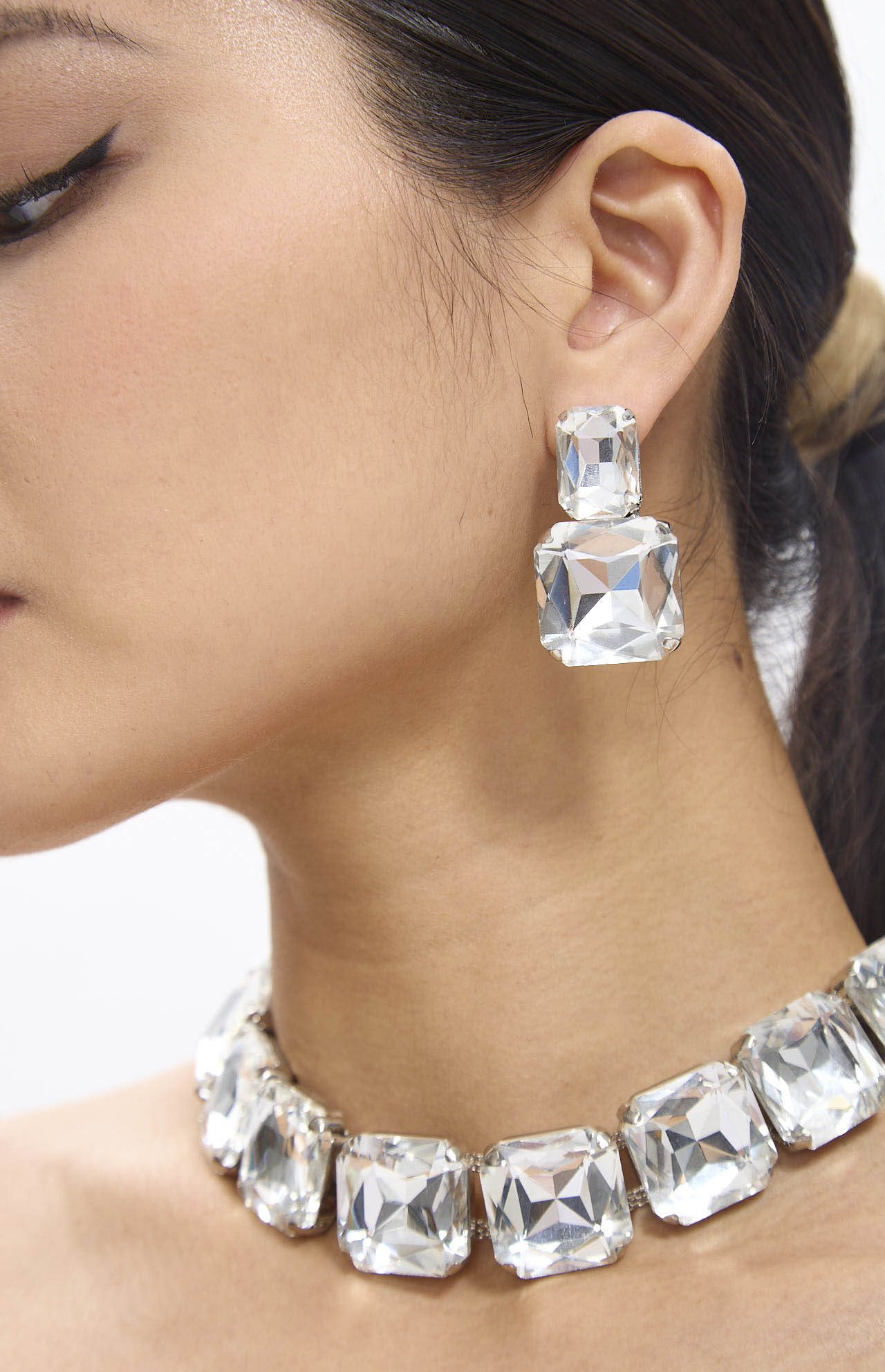 Diamante Crystal Necklace and Earring Set in White