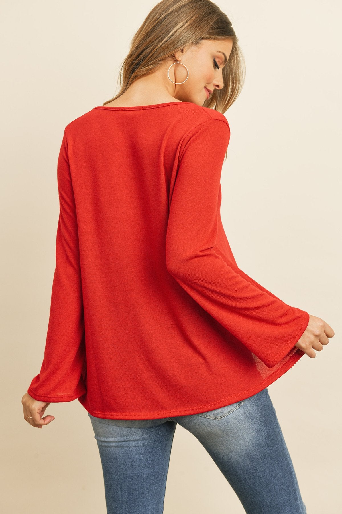Women’s Crisscross Neck Hacci Top – Long Sleeve Casual Wear