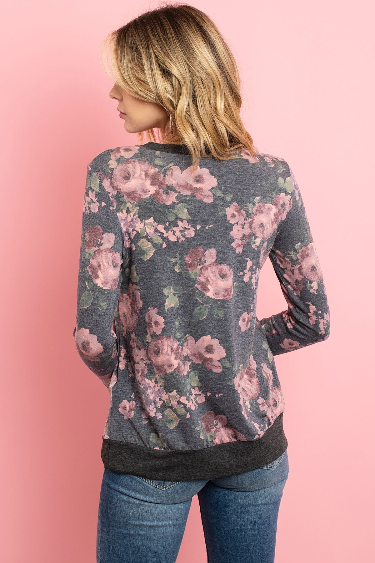 Women’s Floral Print Top – Long Sleeve with Button Detail