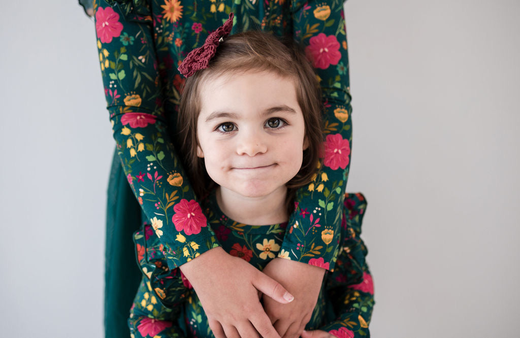 Moody Flowers Long Sleeve Tulle Dress