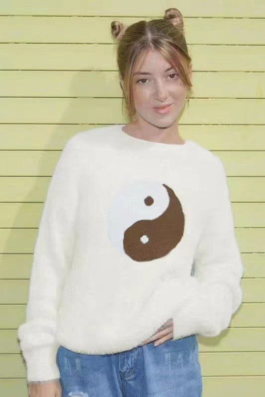 Yin Yang Fuzzy Knit Sweater