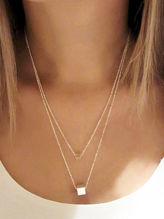 Two-Layer Necklace with Cube Pendant