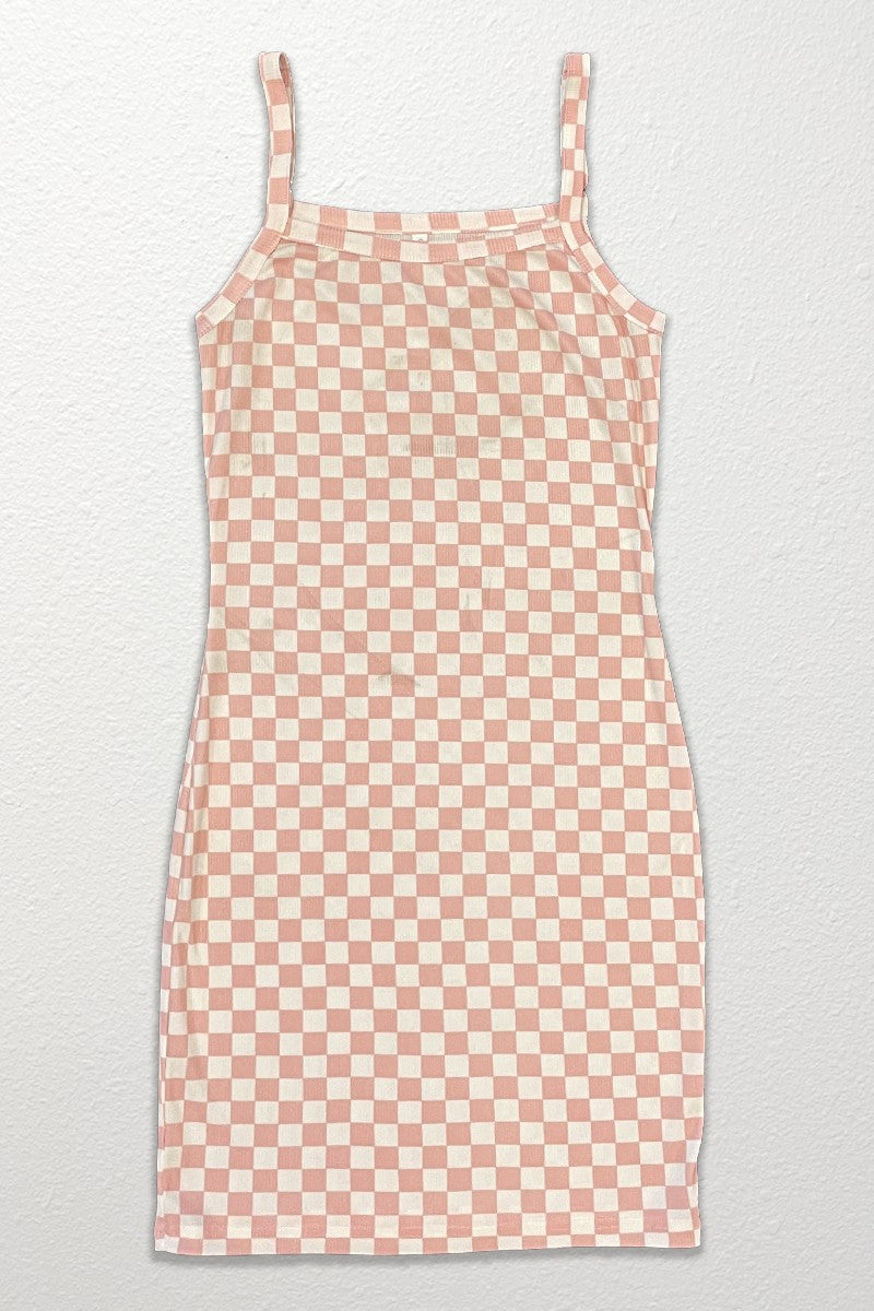 Checkered Ribbed Knit Midi Dresshttps
