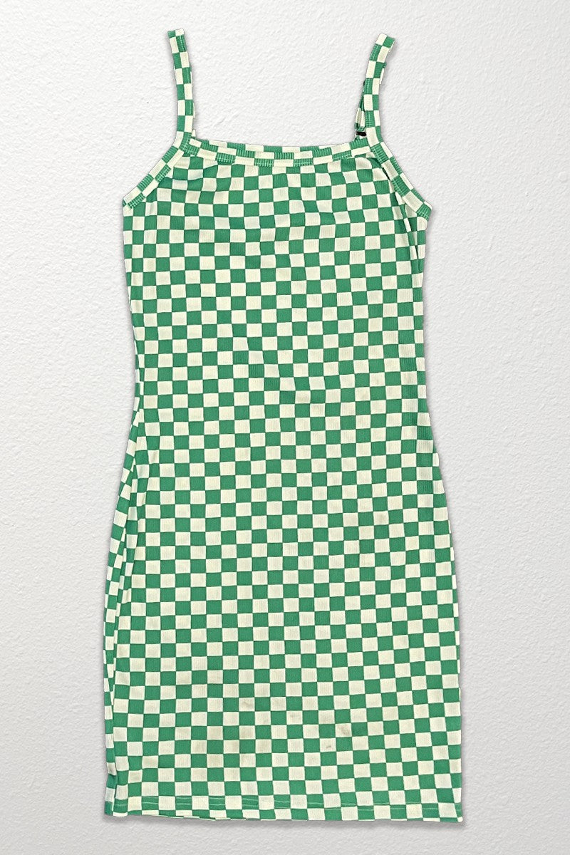 Checkered Ribbed Knit Midi Dresshttps