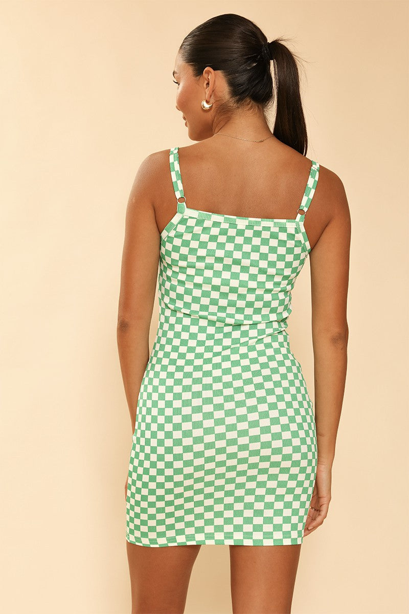 Checkered Ribbed Knit Midi Dresshttps