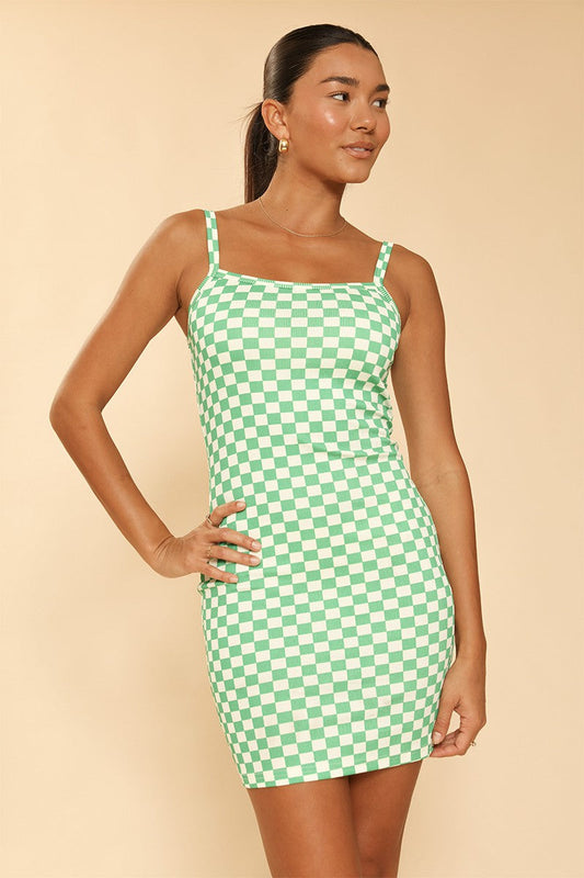 Checkered Ribbed Knit Midi Dresshttps
