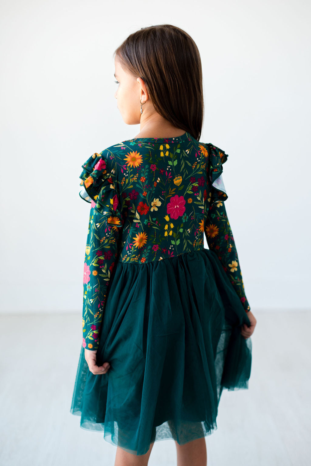 Moody Flowers Long Sleeve Tulle Dress