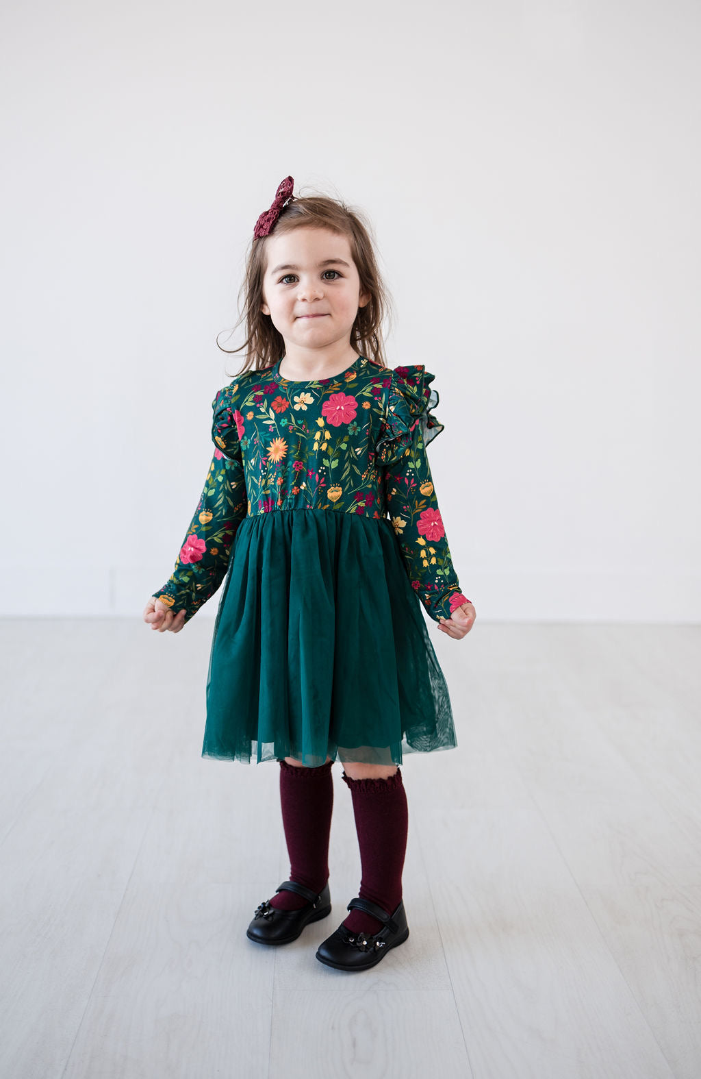Moody Flowers Long Sleeve Tulle Dress