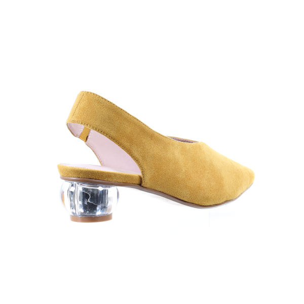 Mustard Suede Pointed Toe Pumps with Clear Heel