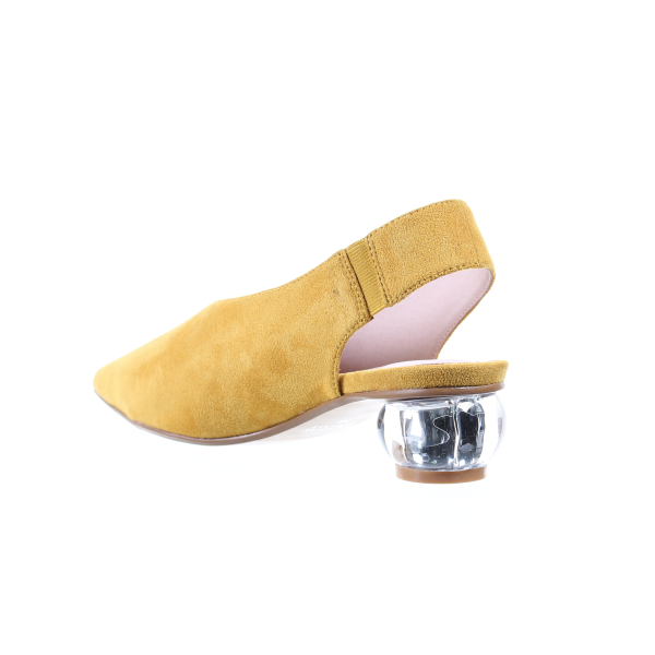 Mustard Suede Pointed Toe Pumps with Clear Heel