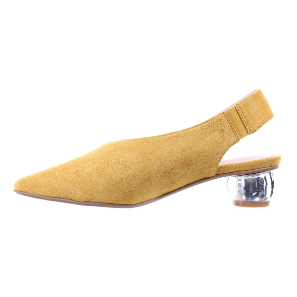 Mustard Suede Pointed Toe Pumps with Clear Heel