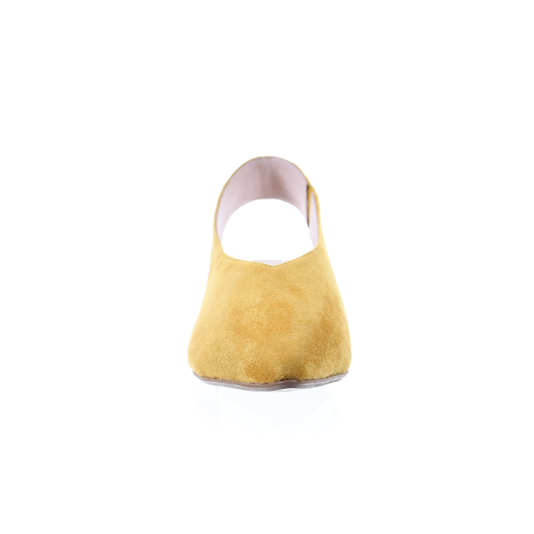 Mustard Suede Pointed Toe Pumps with Clear Heel