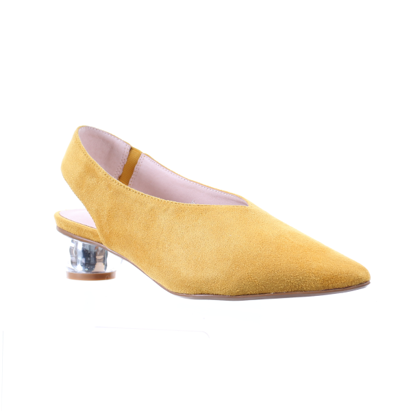 Mustard Suede Pointed Toe Pumps with Clear Heel