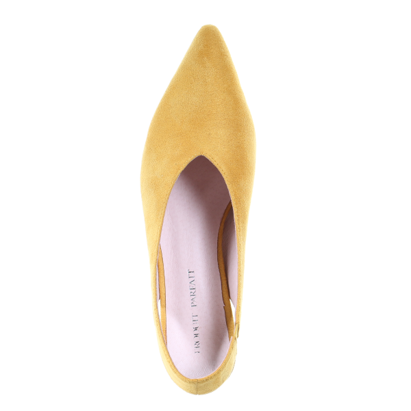Mustard Suede Pointed Toe Pumps with Clear Heel