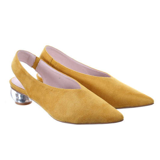 Mustard Suede Pointed Toe Pumps with Clear Heel