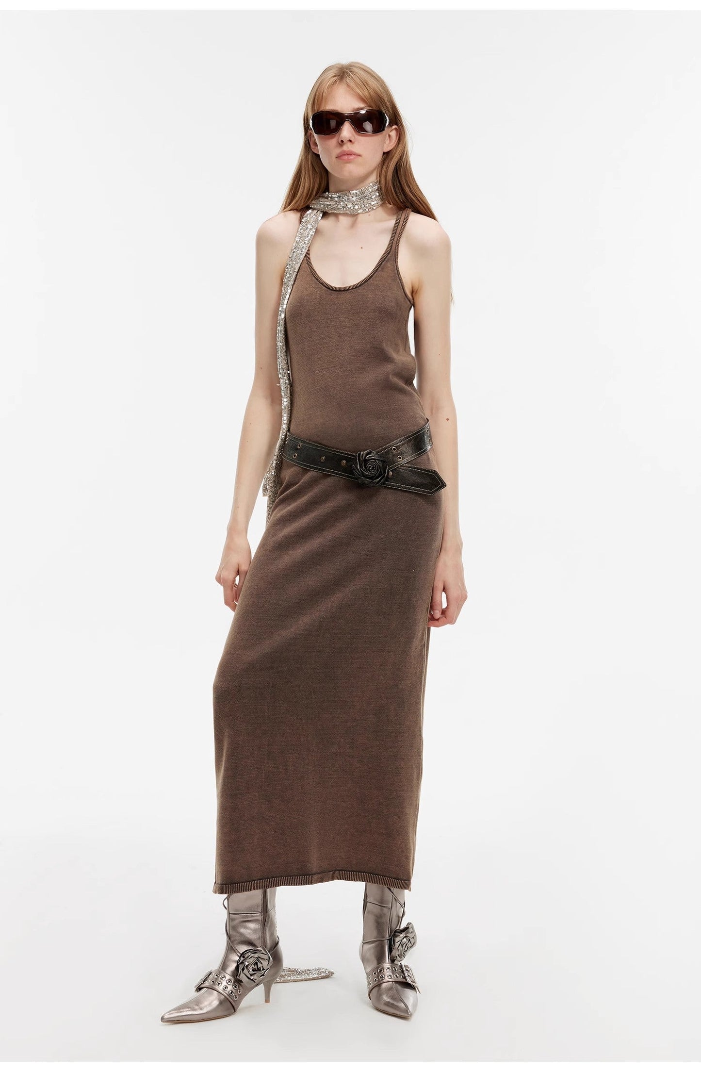 Distressed Ferment-Washed Vest Dress