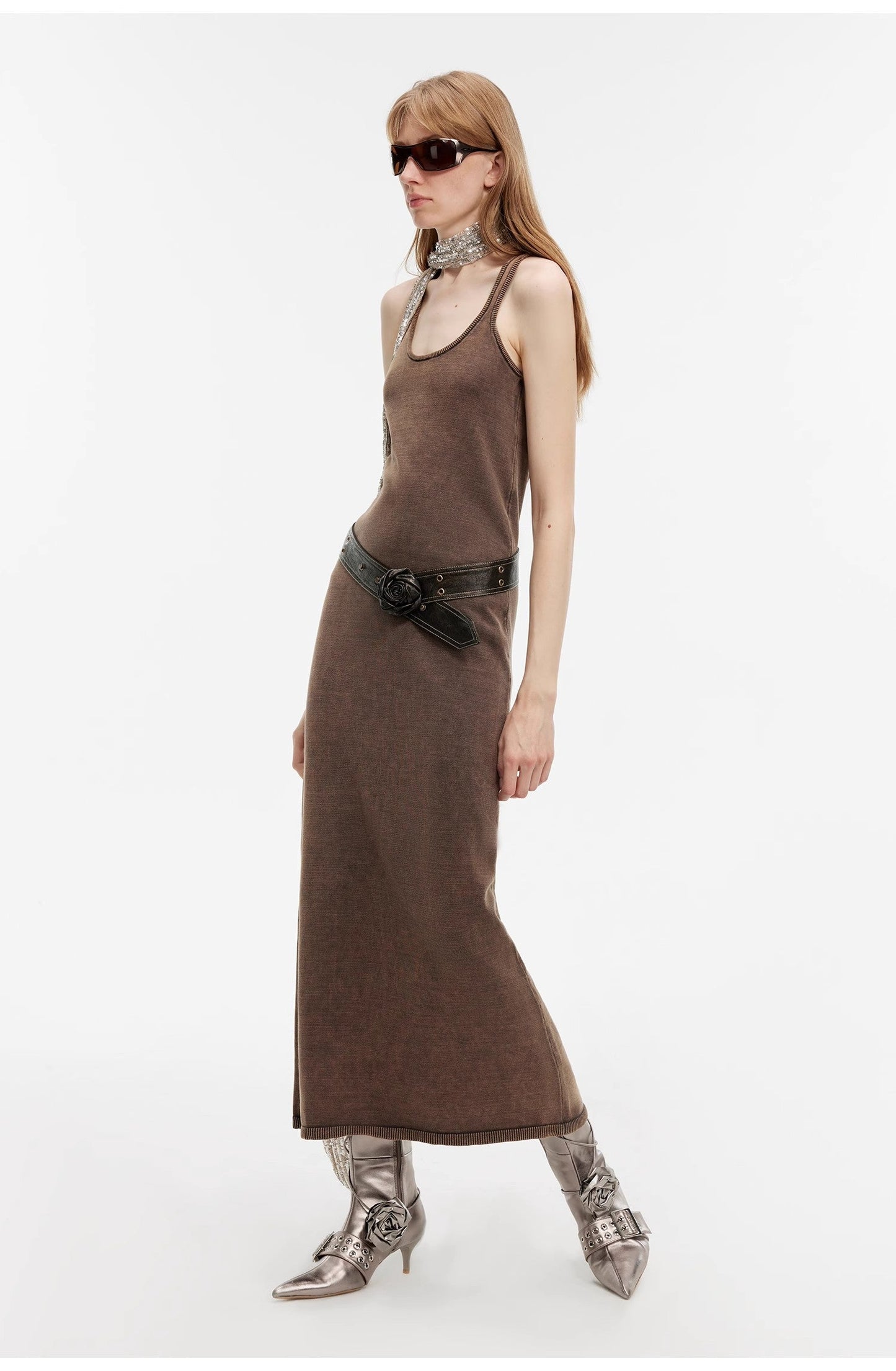 Distressed Ferment-Washed Vest Dress