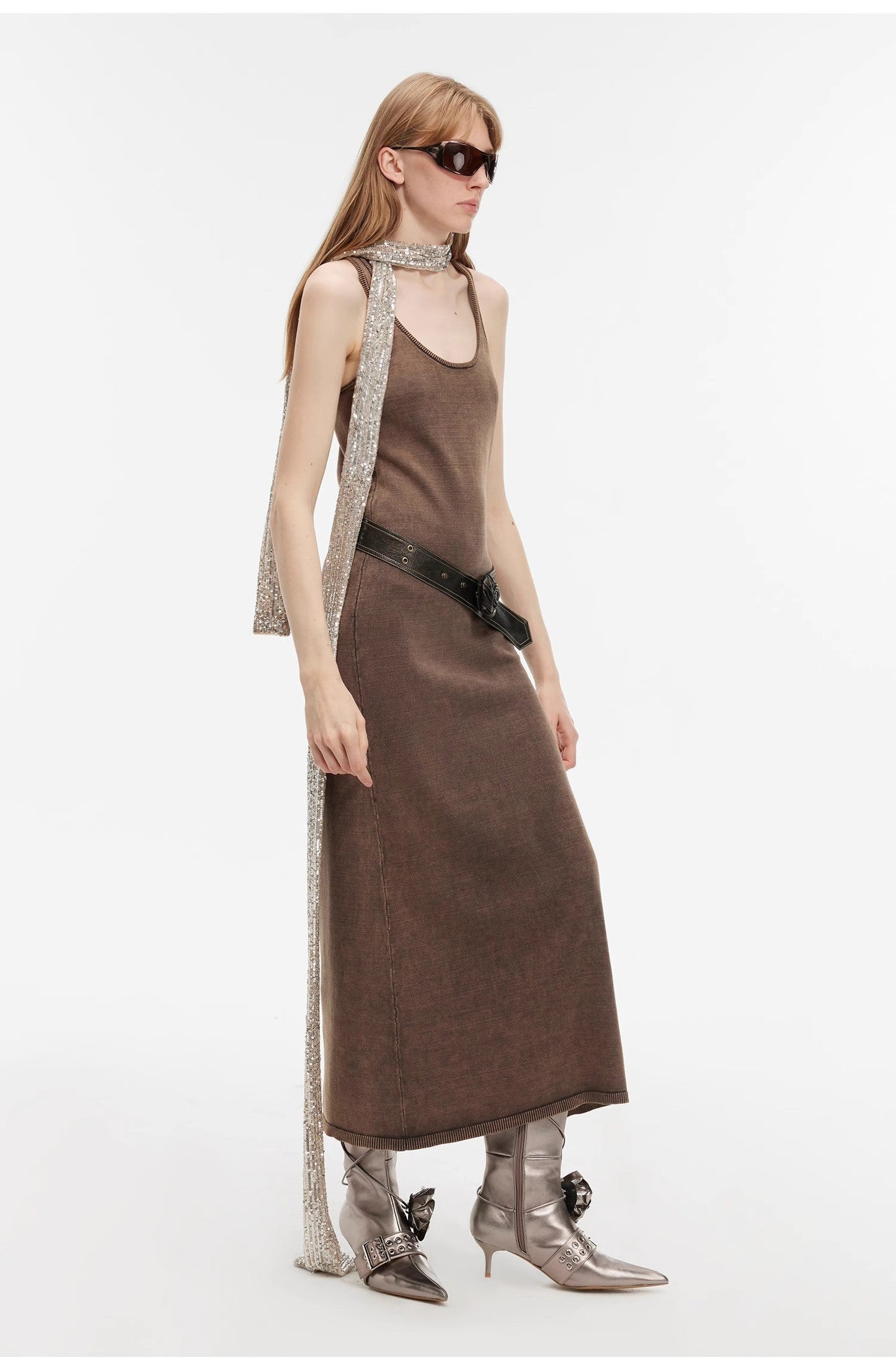 Distressed Ferment-Washed Vest Dress