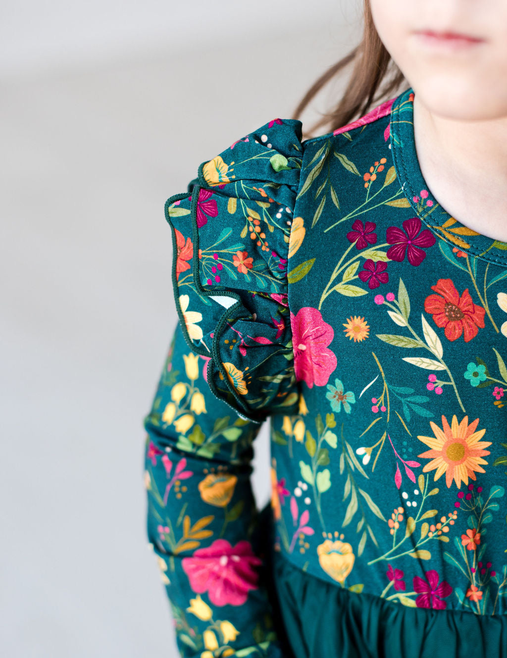 Moody Flowers Long Sleeve Tulle Dress