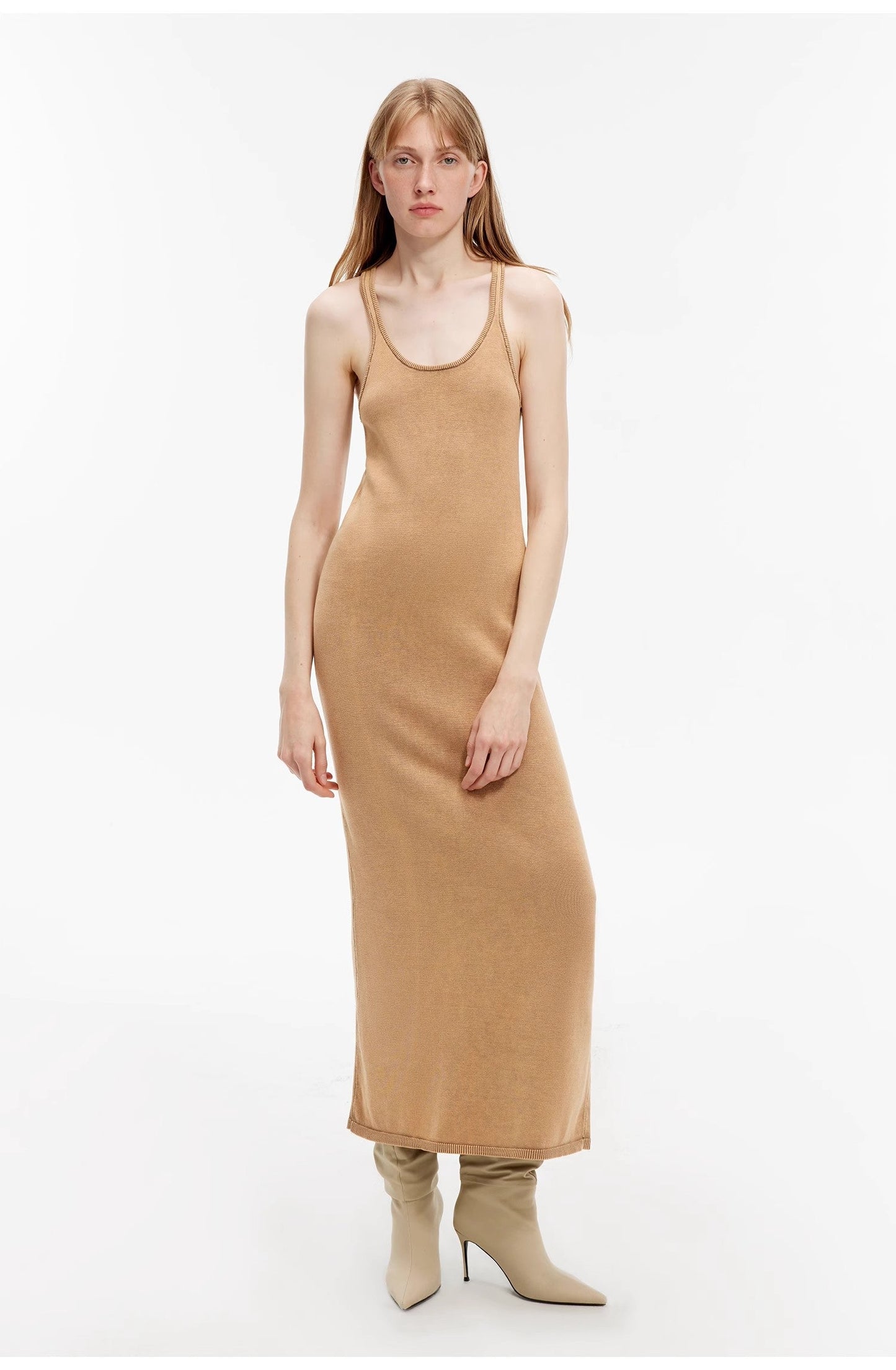 Distressed Ferment-Washed Vest Dress