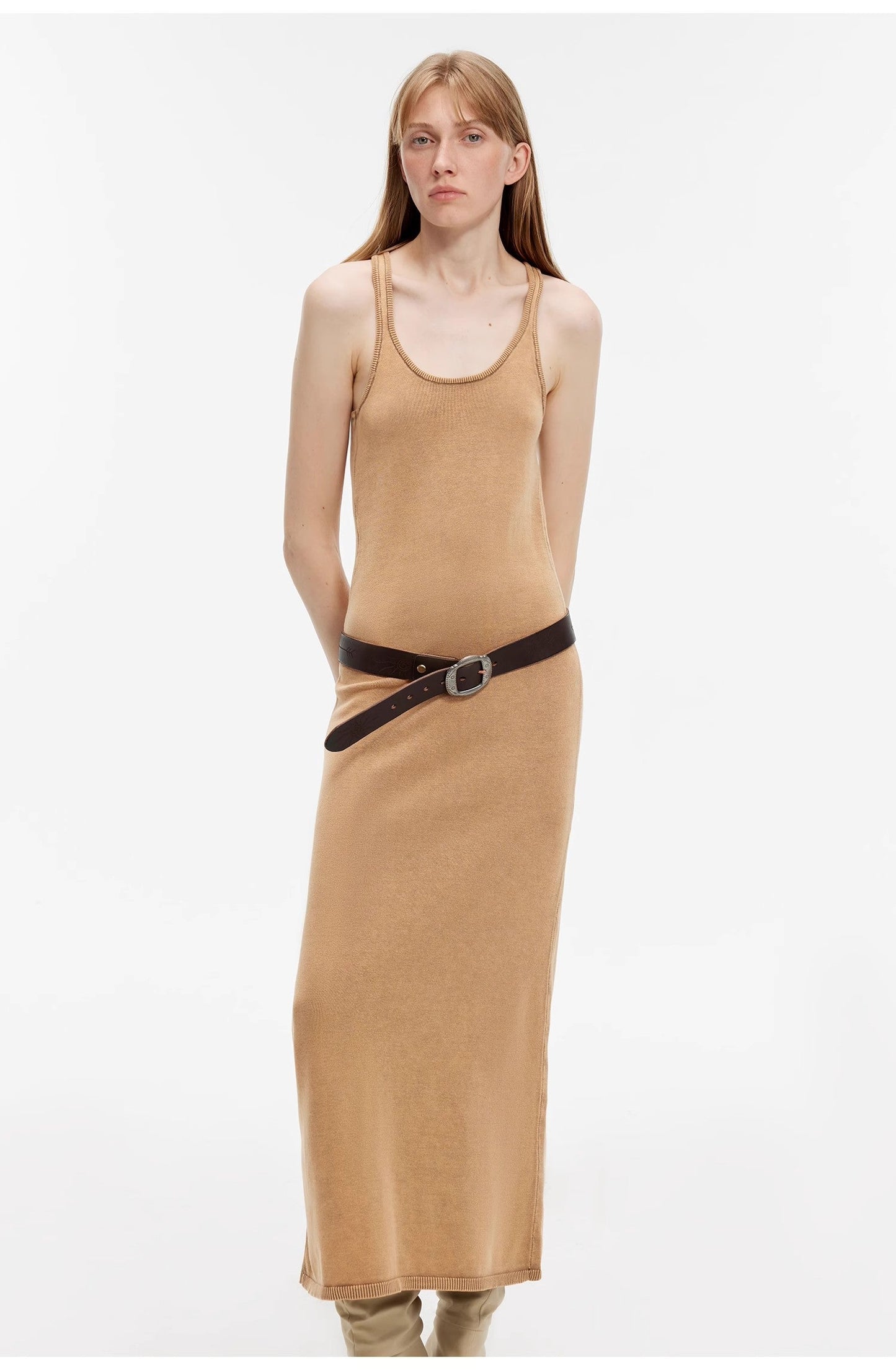 Distressed Ferment-Washed Vest Dress