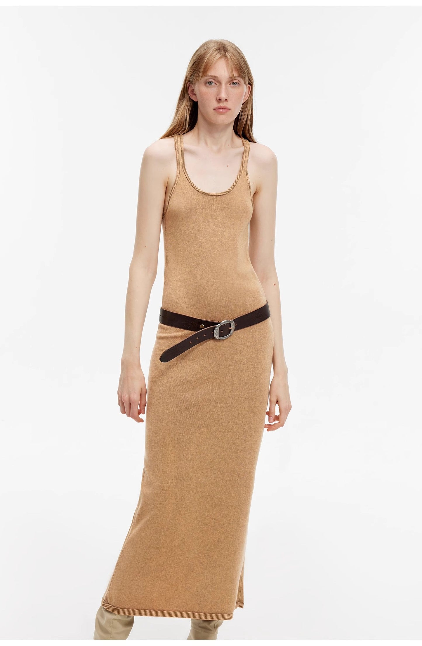 Distressed Ferment-Washed Vest Dress