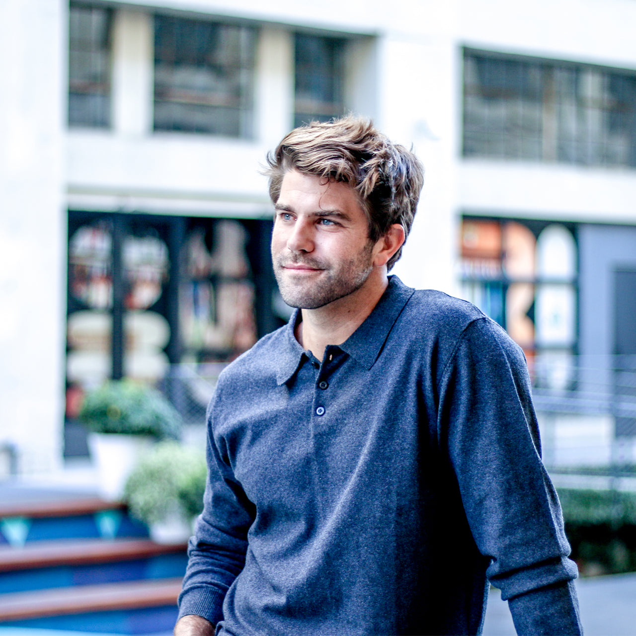 Alec Long-Sleeve Cotton Polo