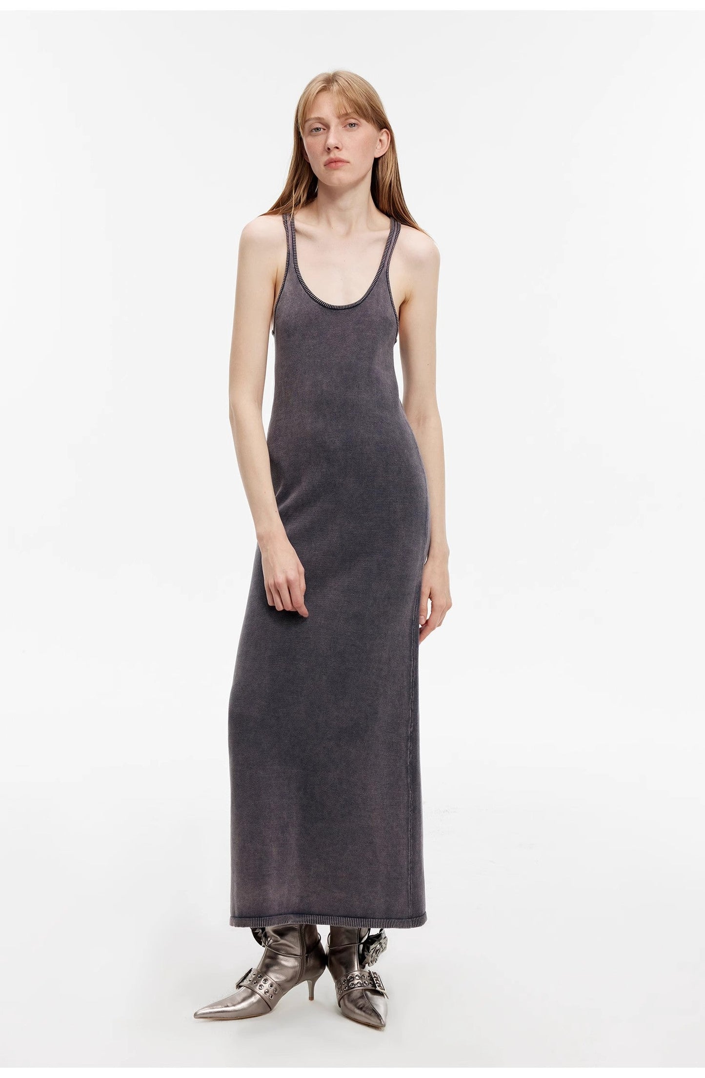 Distressed Ferment-Washed Vest Dress