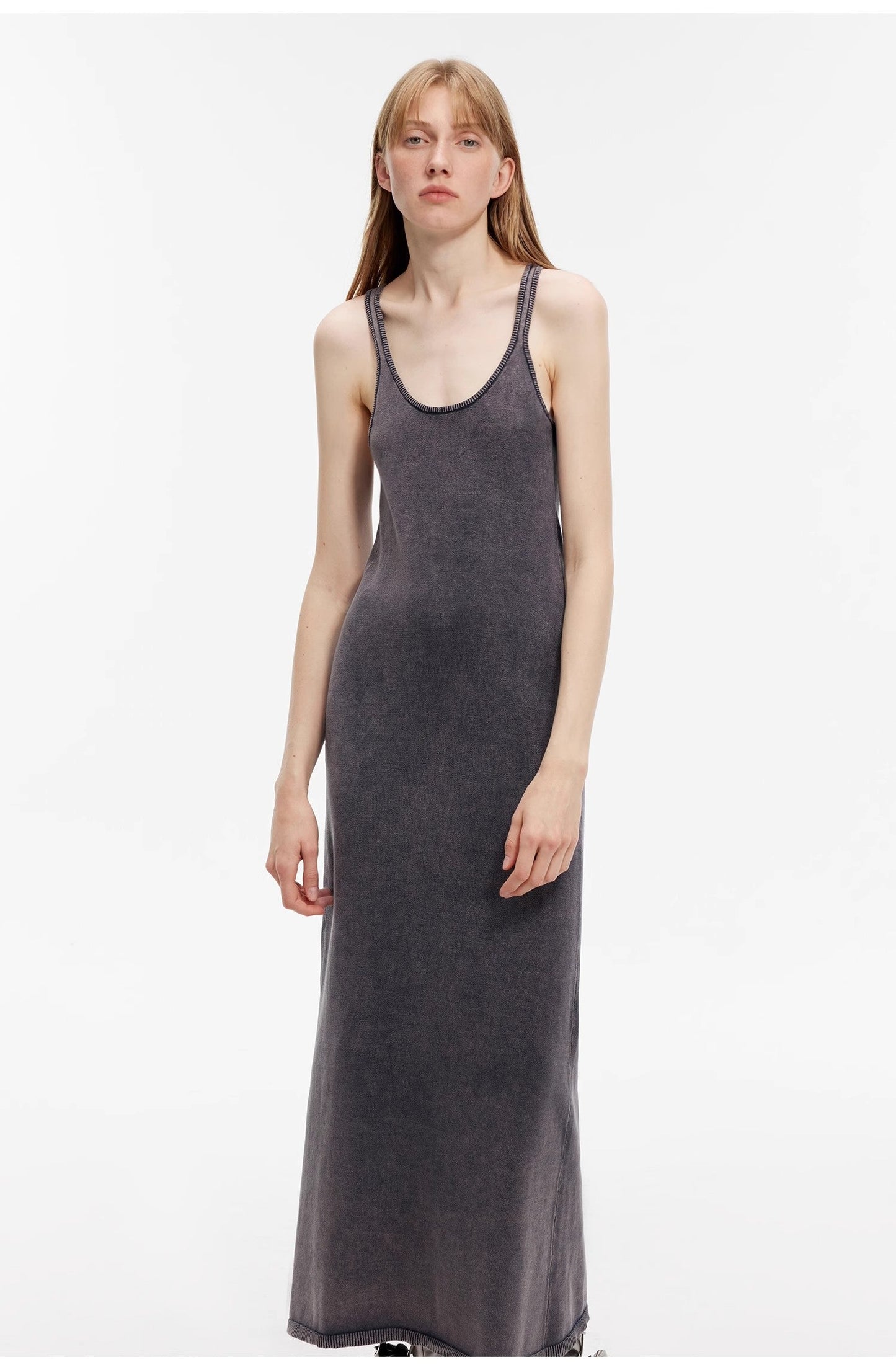 Distressed Ferment-Washed Vest Dress