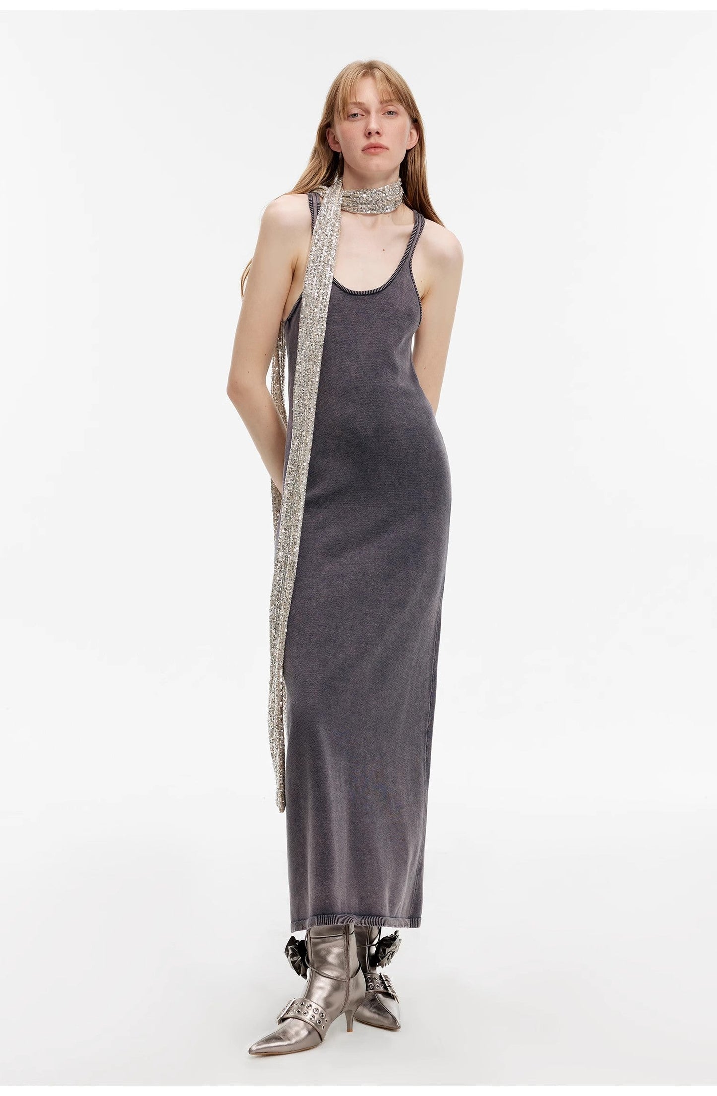 Distressed Ferment-Washed Vest Dress