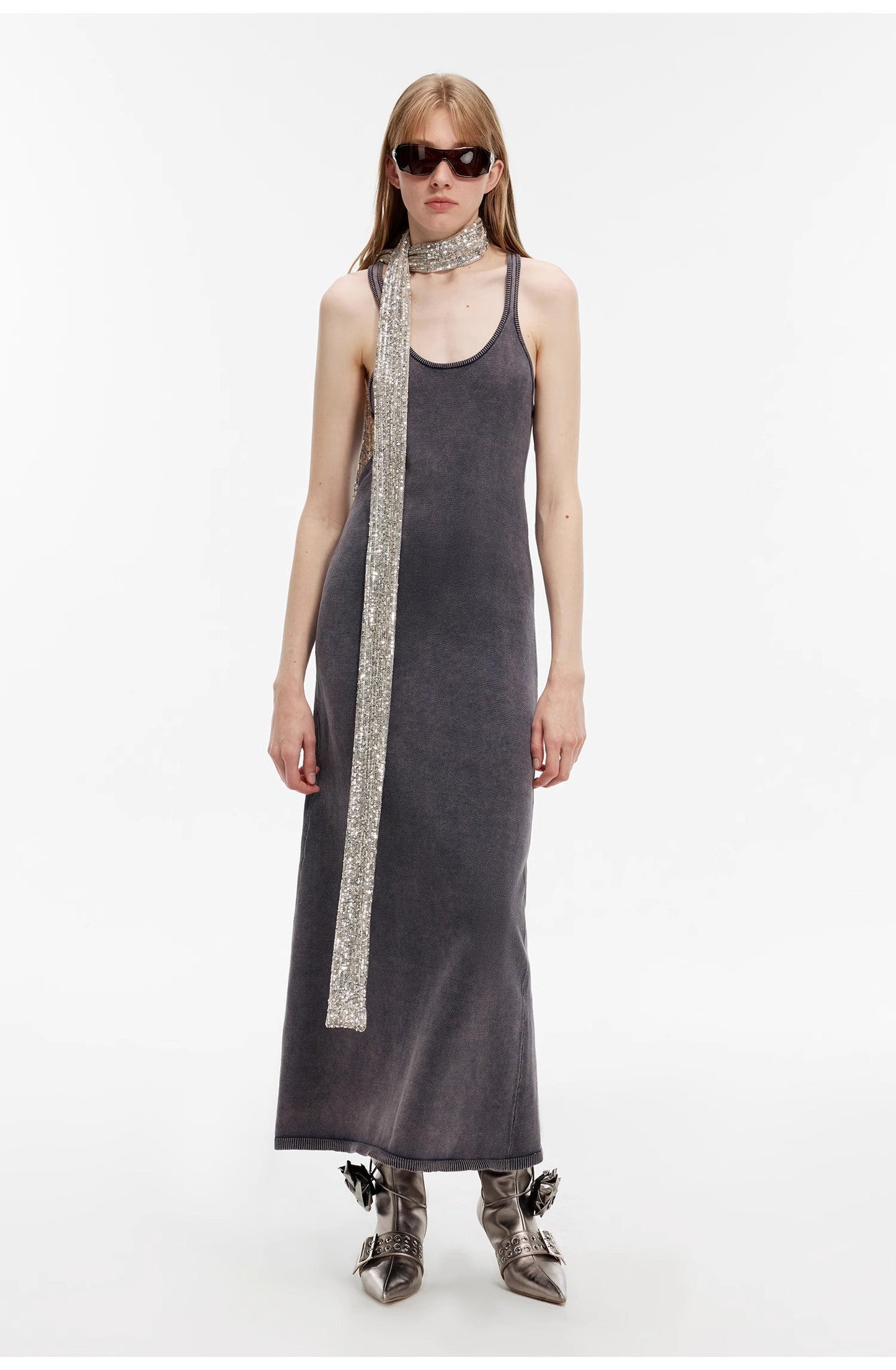 Distressed Ferment-Washed Vest Dress