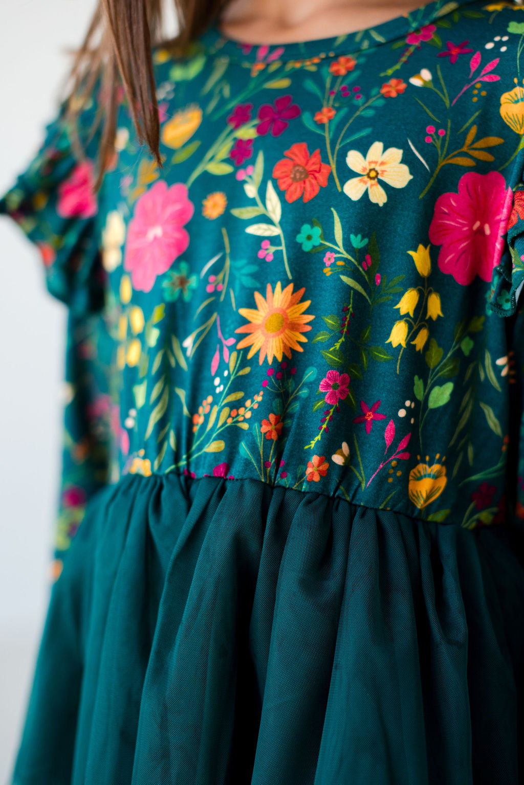 Moody Flowers Long Sleeve Tulle Dress