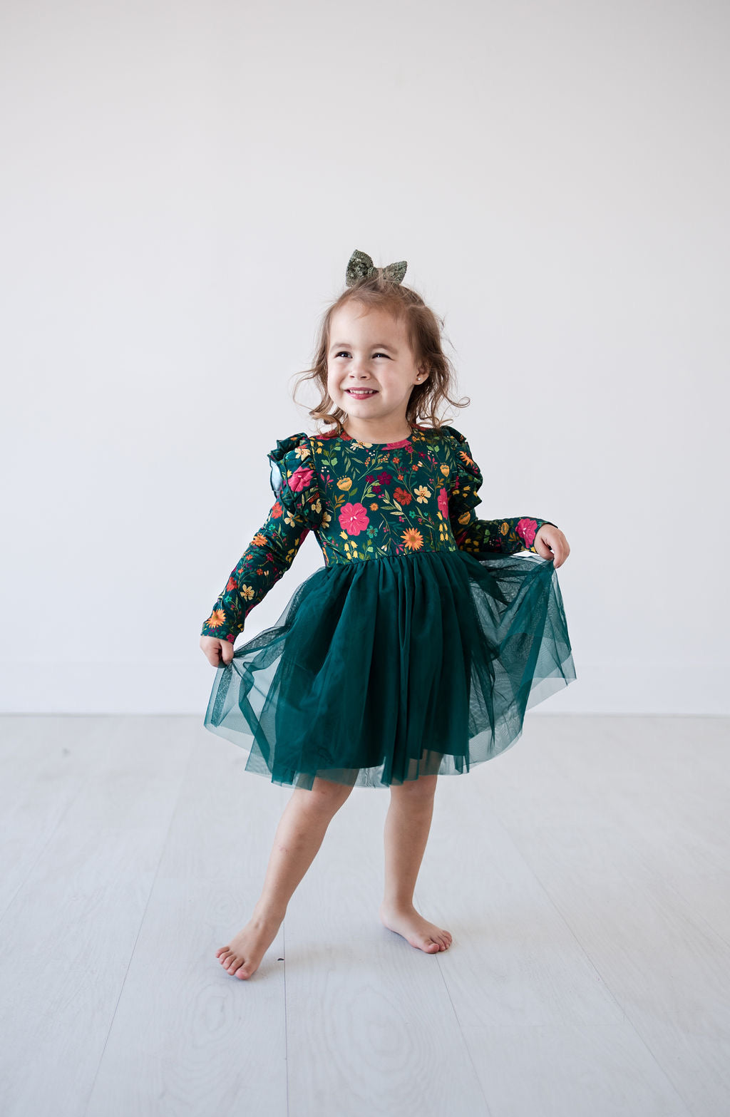 Moody Flowers Long Sleeve Tulle Dress