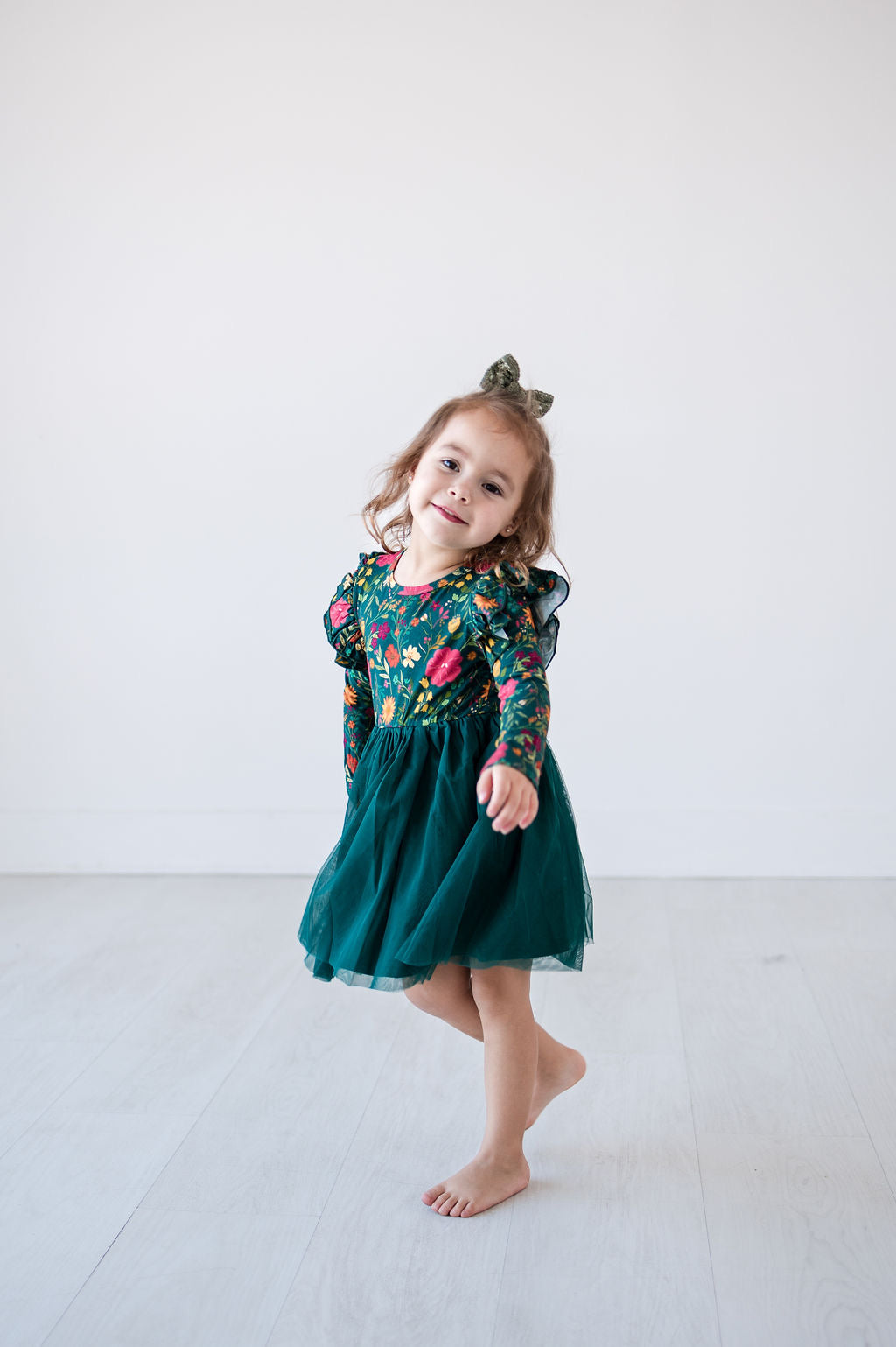 Moody Flowers Long Sleeve Tulle Dress