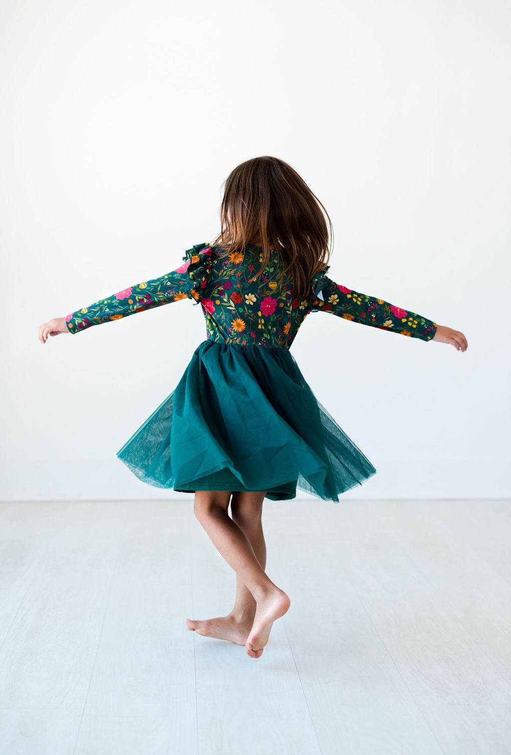 Moody Flowers Long Sleeve Tulle Dress