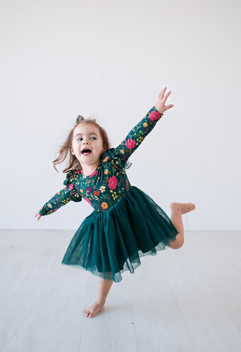 Moody Flowers Long Sleeve Tulle Dress