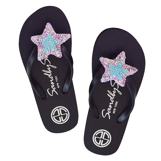 Hamptons Blue Star Charm Flip Flops – Elegant Embellished Sandals for Big Kids