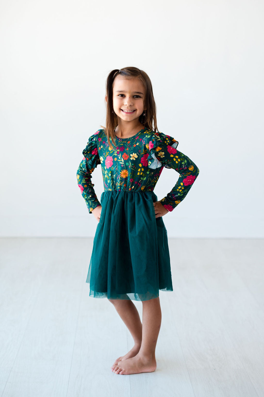 Moody Flowers Long Sleeve Tulle Dress
