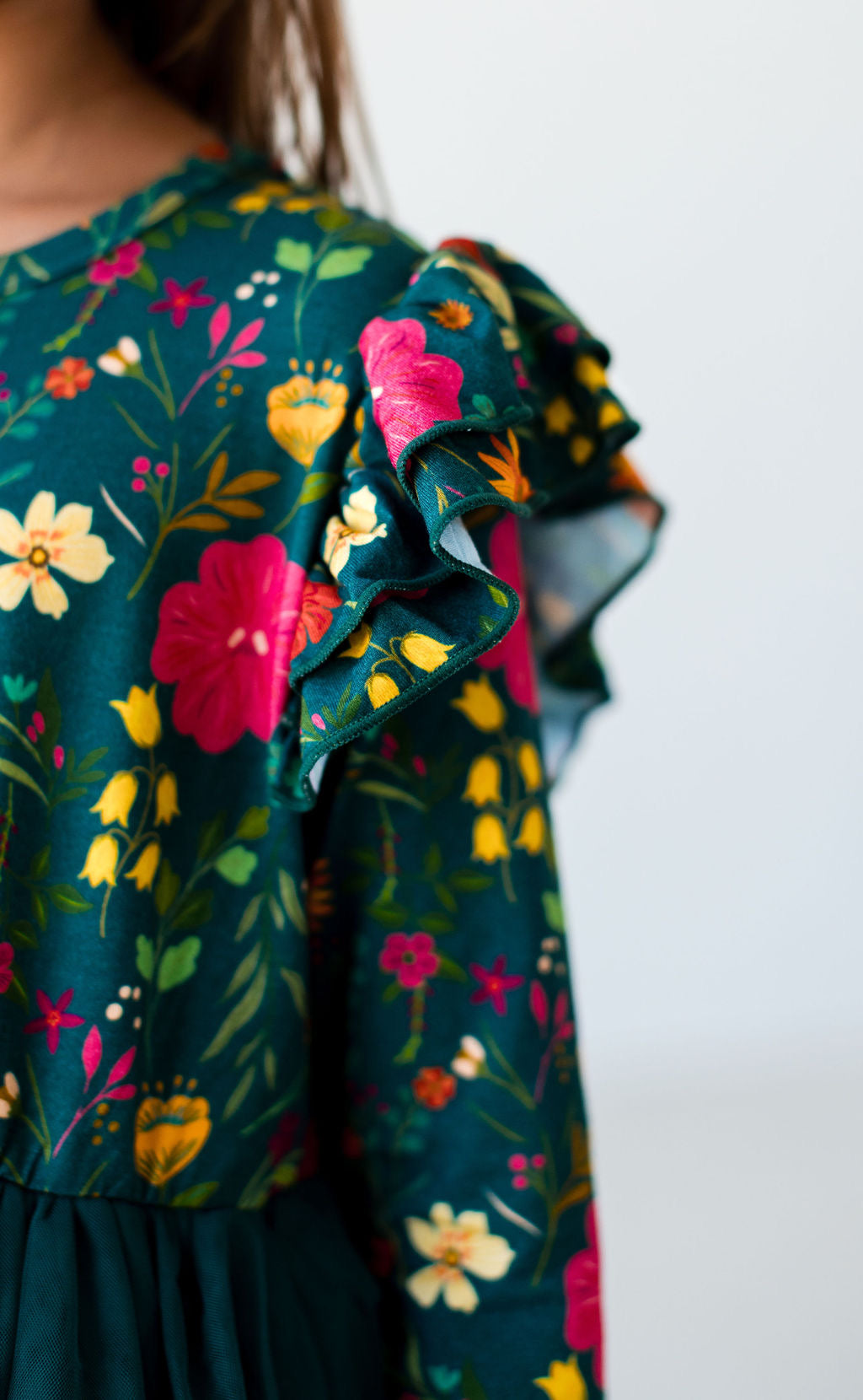 Moody Flowers Long Sleeve Tulle Dress