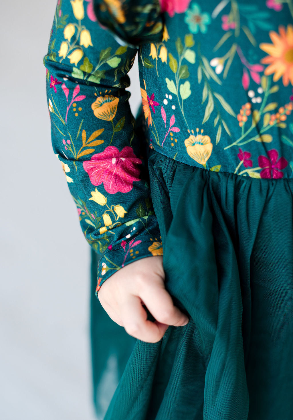 Moody Flowers Long Sleeve Tulle Dress