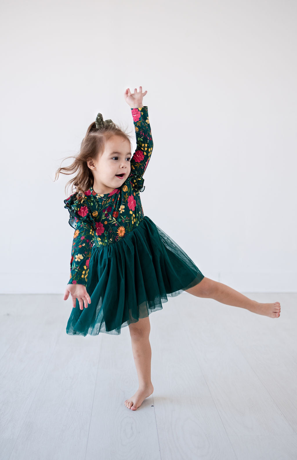 Moody Flowers Long Sleeve Tulle Dress