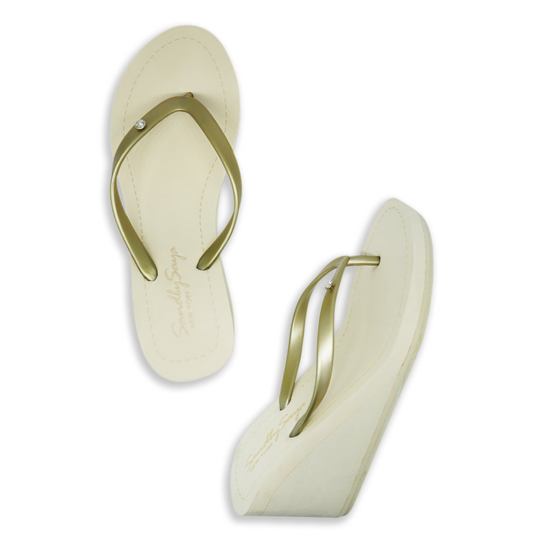 Crystal Rhinestone Circle Stud Wedge Flip Flops – Women’s