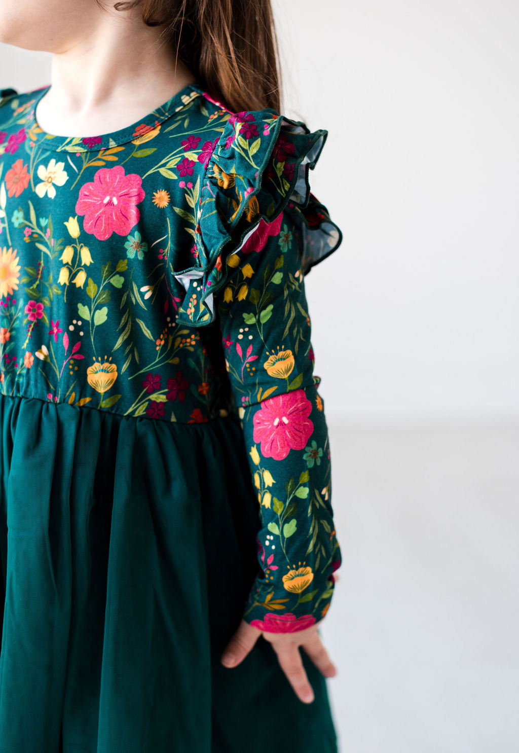 Moody Flowers Long Sleeve Tulle Dress