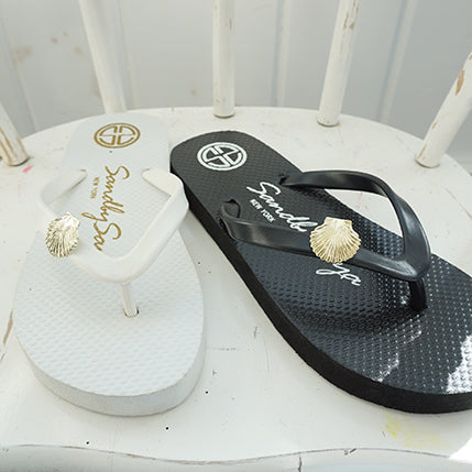 Girls Big Kids Gold Flip Flops with Studded Shell Charm Sandals