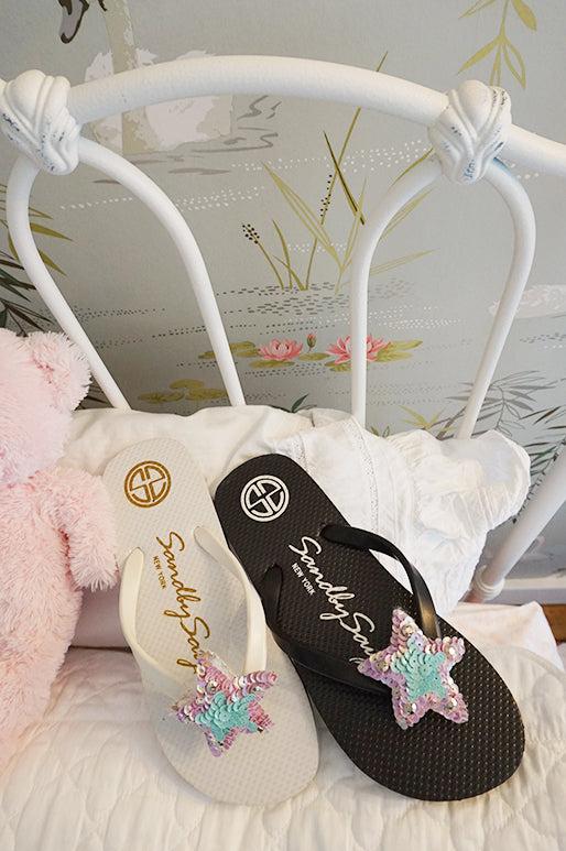 Hamptons Blue Star Charm Flip Flops – Elegant Embellished Sandals for Big Kids