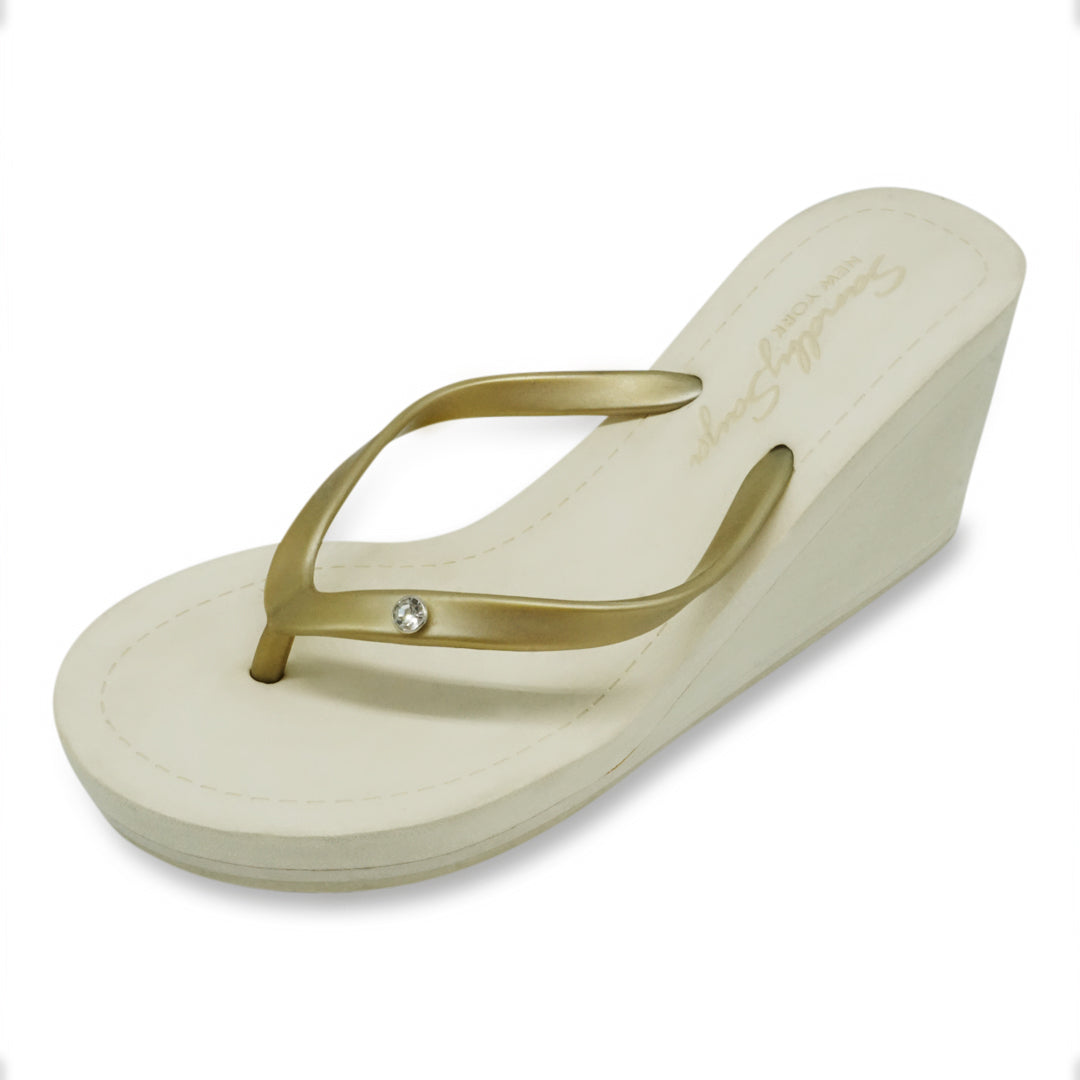 Crystal Rhinestone Circle Stud Wedge Flip Flops – Women’s
