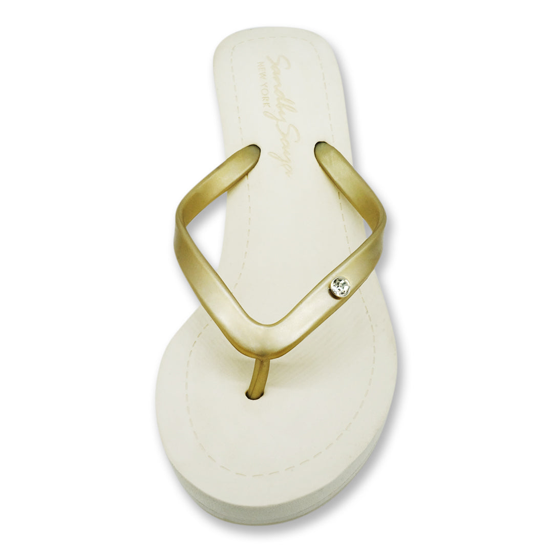 Crystal Rhinestone Circle Stud Wedge Flip Flops – Women’s